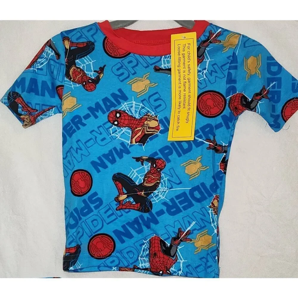 Lot of 2 Size 4T Toddler Boys Spiderman Pajamas Shirt Shorts PJ Set Red and blue - Picture 4 of 14